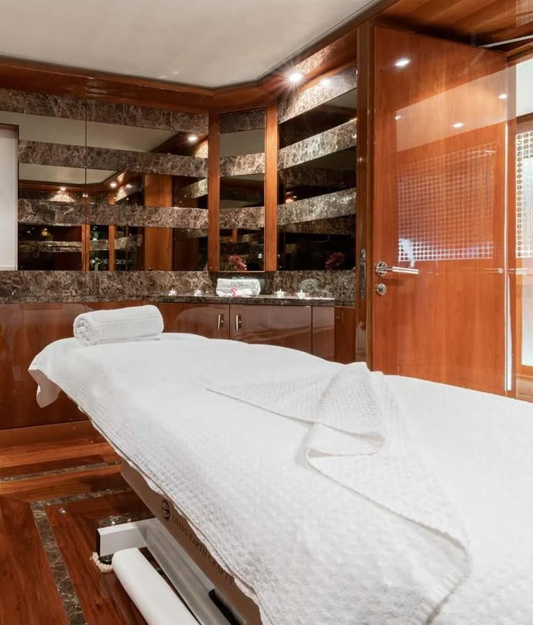 a bed in a room aboard BATELLO Yacht for Sale