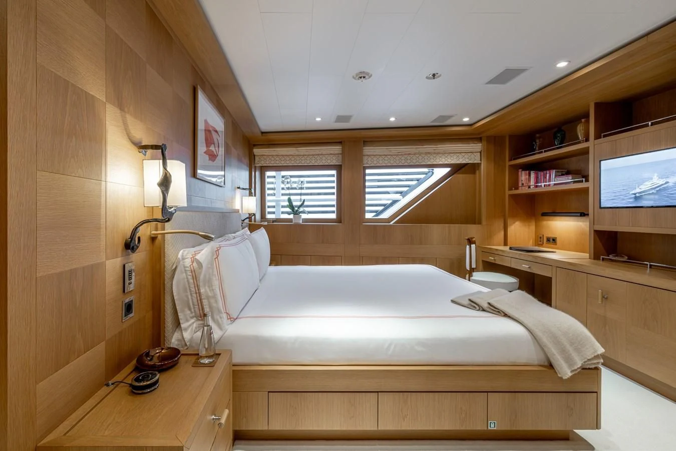 a room with two beds aboard BATELLO Yacht for Sale