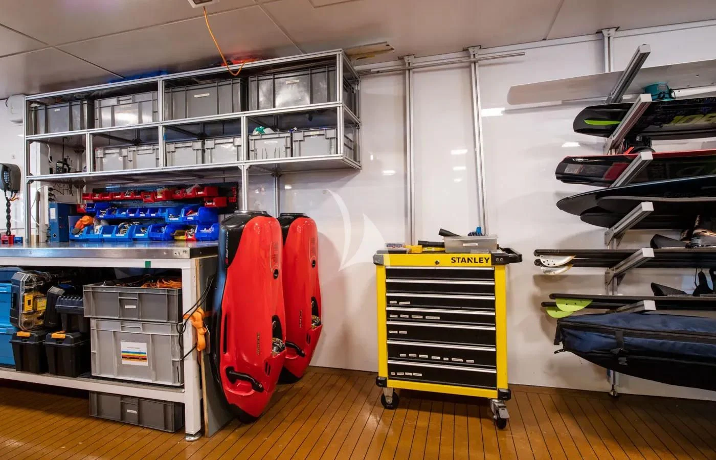 a room with shelves and equipment aboard BATELLO Yacht for Sale