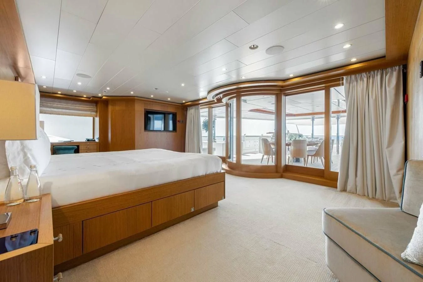 a room with a bed and a desk aboard BATELLO Yacht for Sale