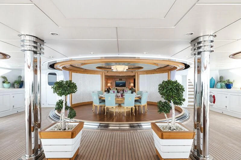 a modern looking kitchen and dining area aboard BATELLO Yacht for Sale