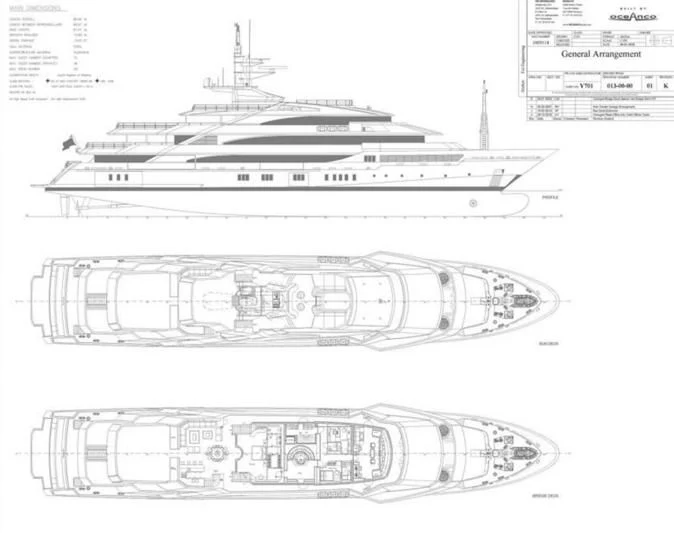 diagram, engineering drawing aboard BATELLO Yacht for Sale