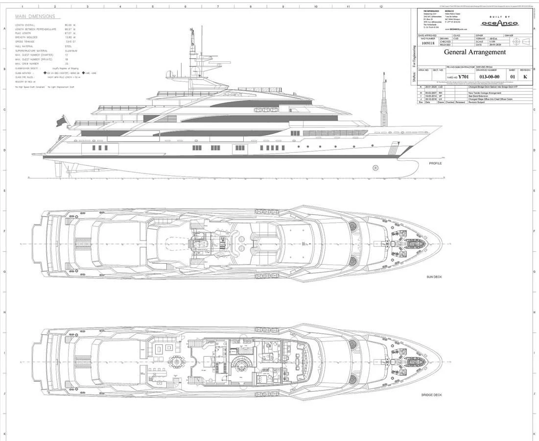 diagram, engineering drawing aboard BATELLO Yacht for Sale