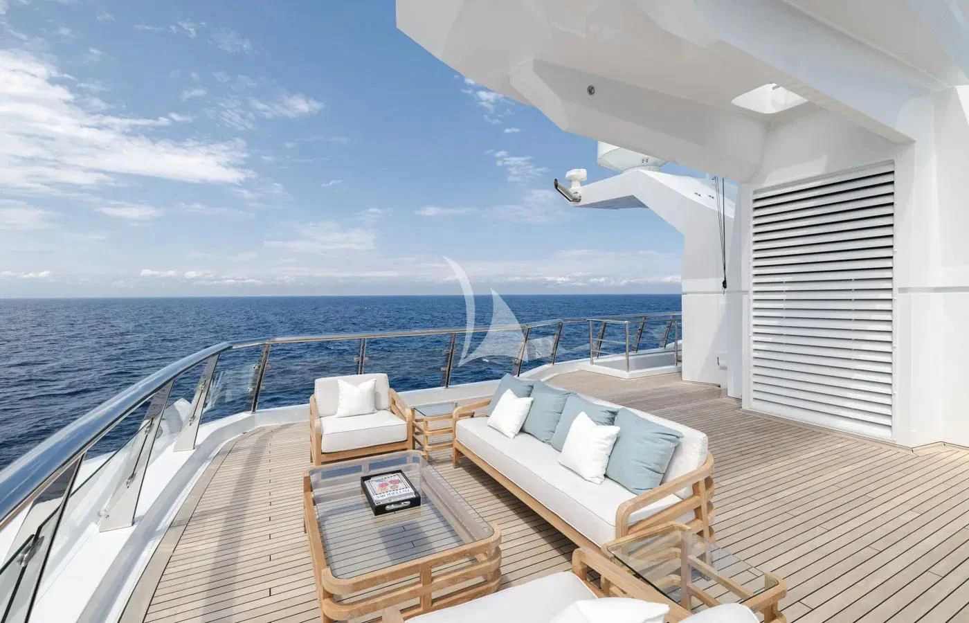 a large white boat on a body of water aboard BATELLO Yacht for Sale