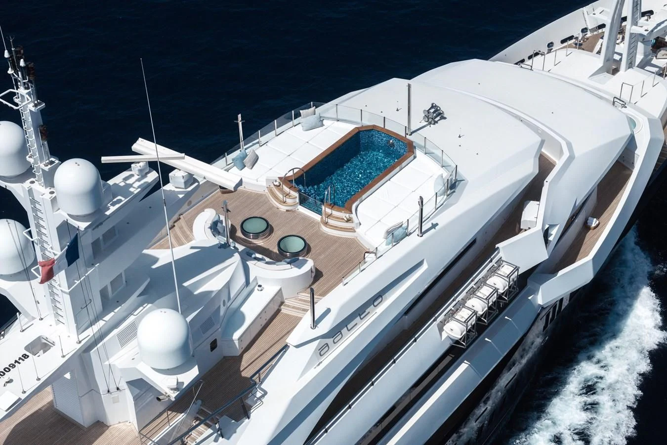a space ship with a satellite aboard BATELLO Yacht for Sale