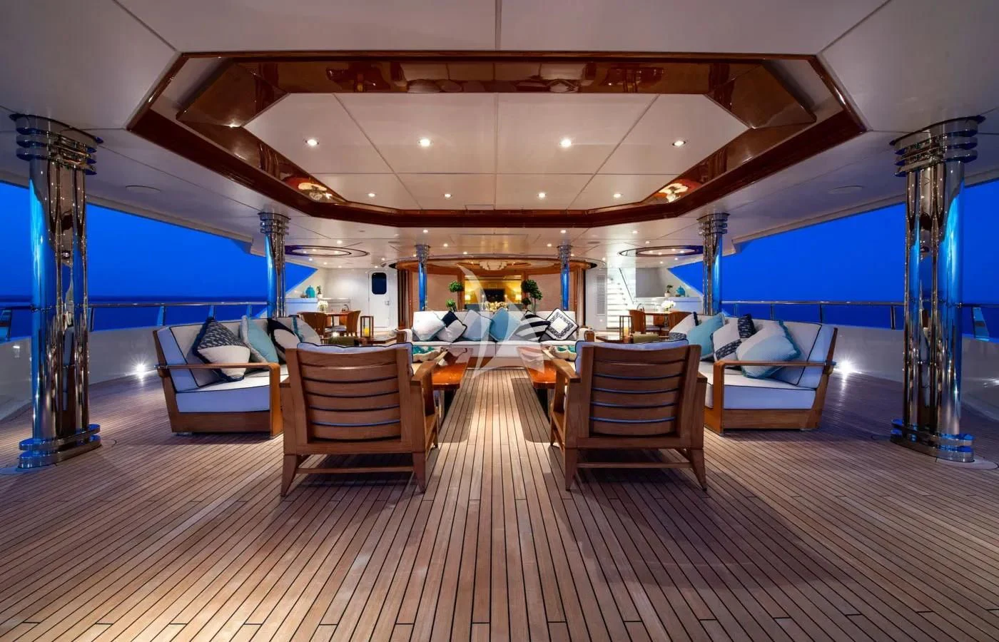 a large room with a wood floor and a wood floor aboard BATELLO Yacht for Sale