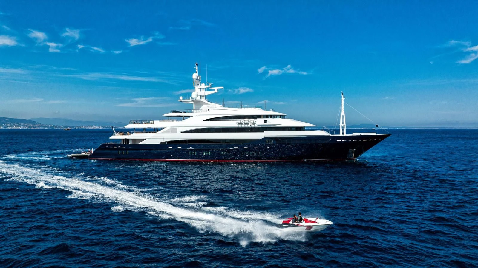 a large ship on the water aboard BATELLO Yacht for Sale