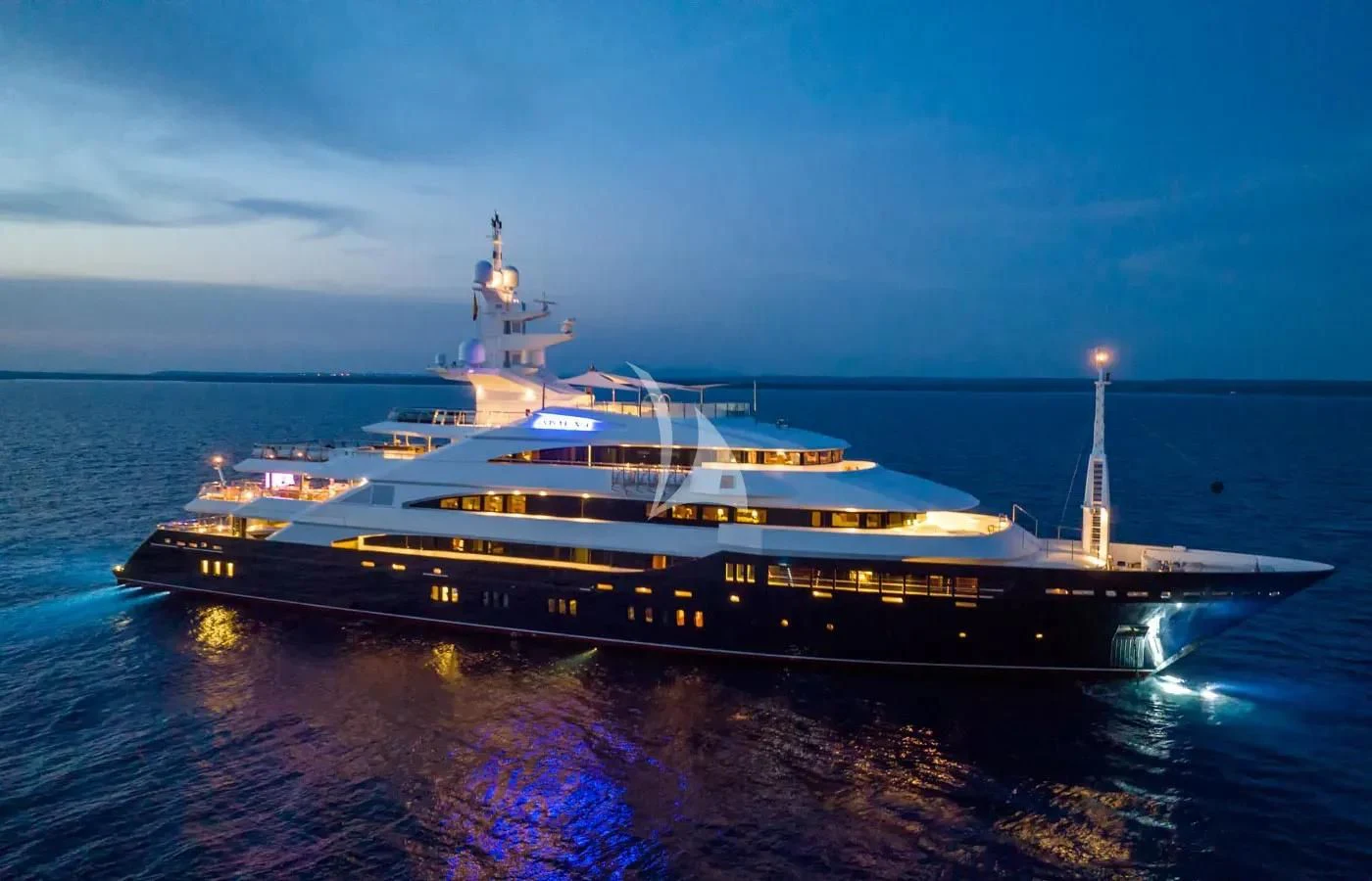 a large cruise ship in the water aboard BATELLO Yacht for Sale