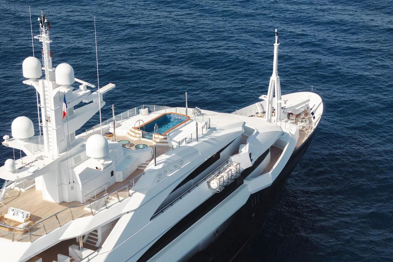 a large white ship in the water aboard BATELLO Yacht for Sale