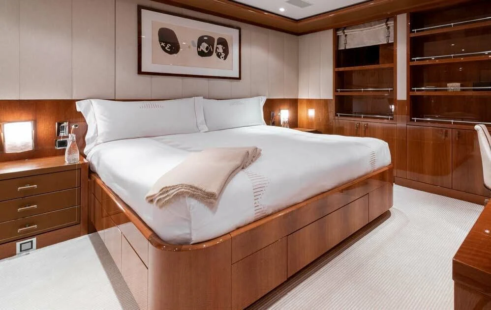 a bed in a room aboard BATELLO Yacht for Sale