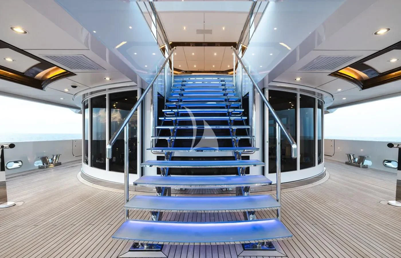 a modern looking staircase aboard BATELLO Yacht for Sale