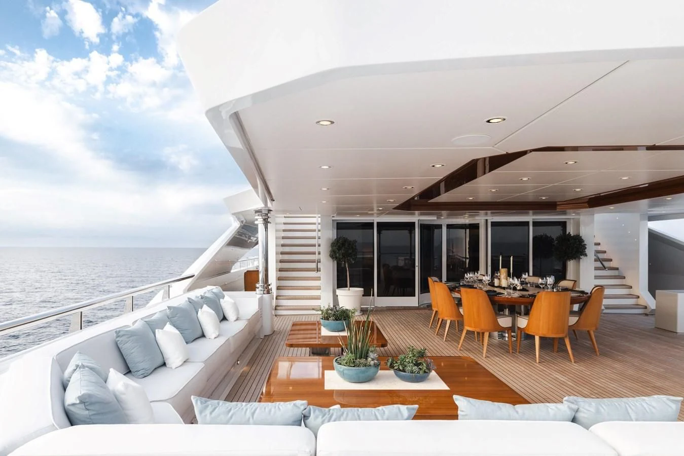 a living room with a large open floor plan aboard BATELLO Yacht for Sale