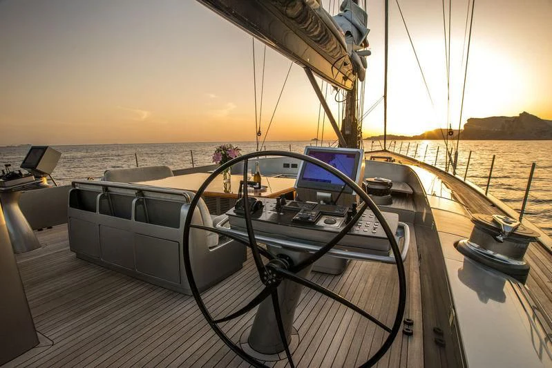 a boat on a deck aboard WALLY B Yacht for Sale