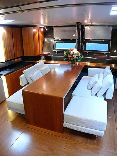 a kitchen with a large island aboard WALLY B Yacht for Sale