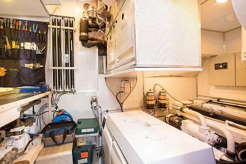 a room with machinery and equipment aboard PAN Yacht for Sale