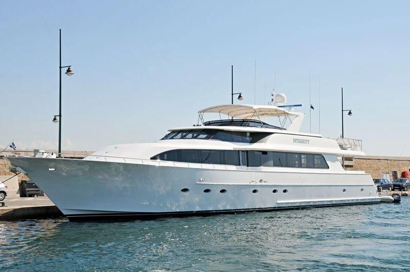 a large white yacht aboard INTEGRITY Yacht for Sale