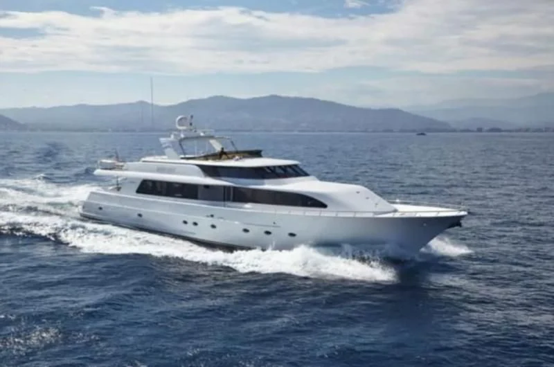 a white yacht in the water aboard INTEGRITY Yacht for Sale