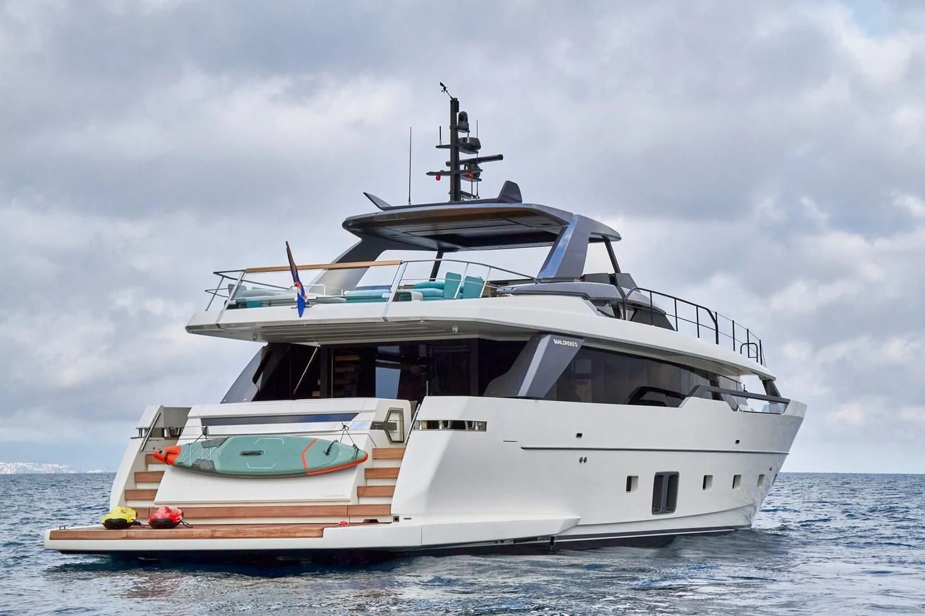 a white boat in the water aboard SL96A Yacht for Sale