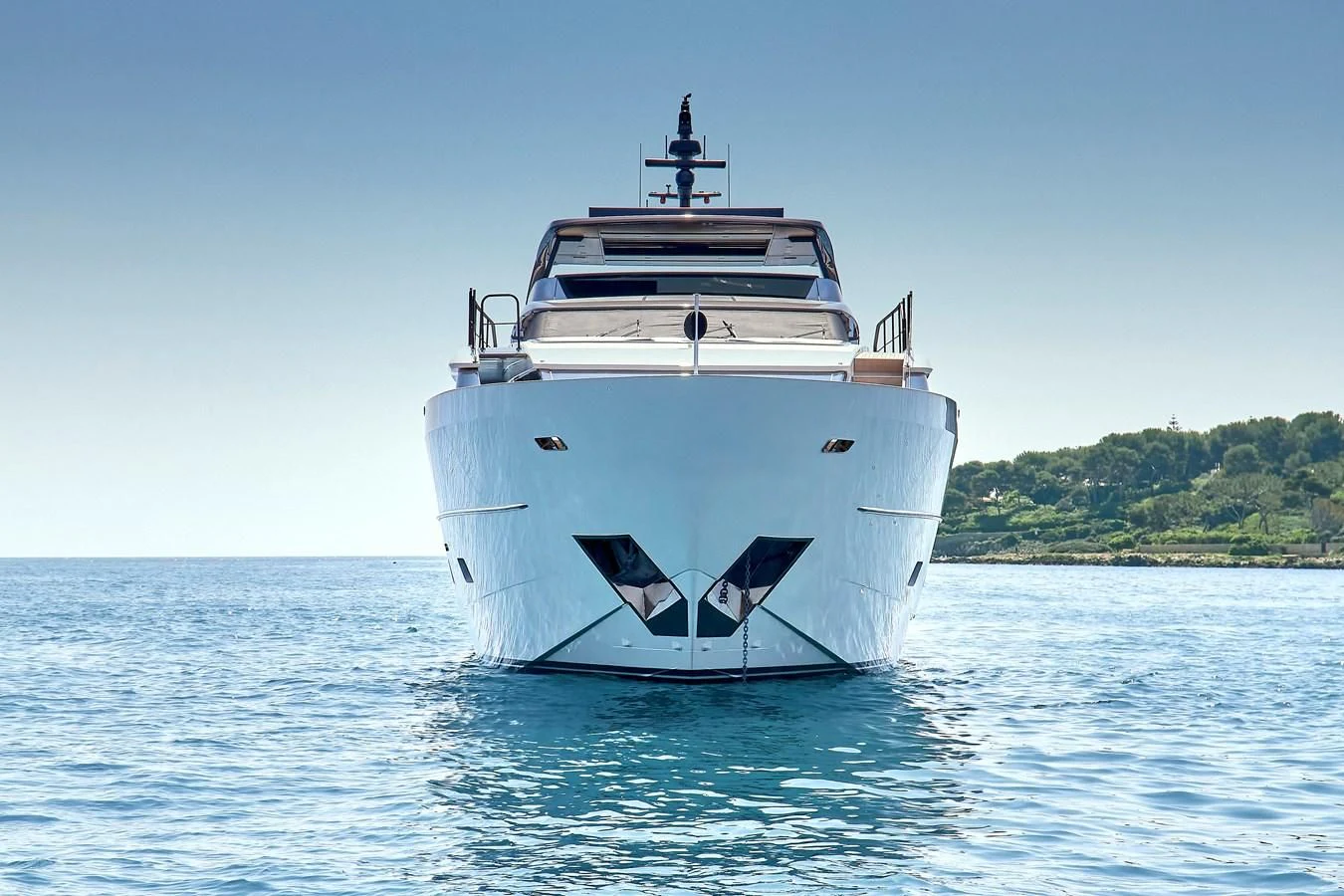 a white boat in the water aboard SL96A Yacht for Sale