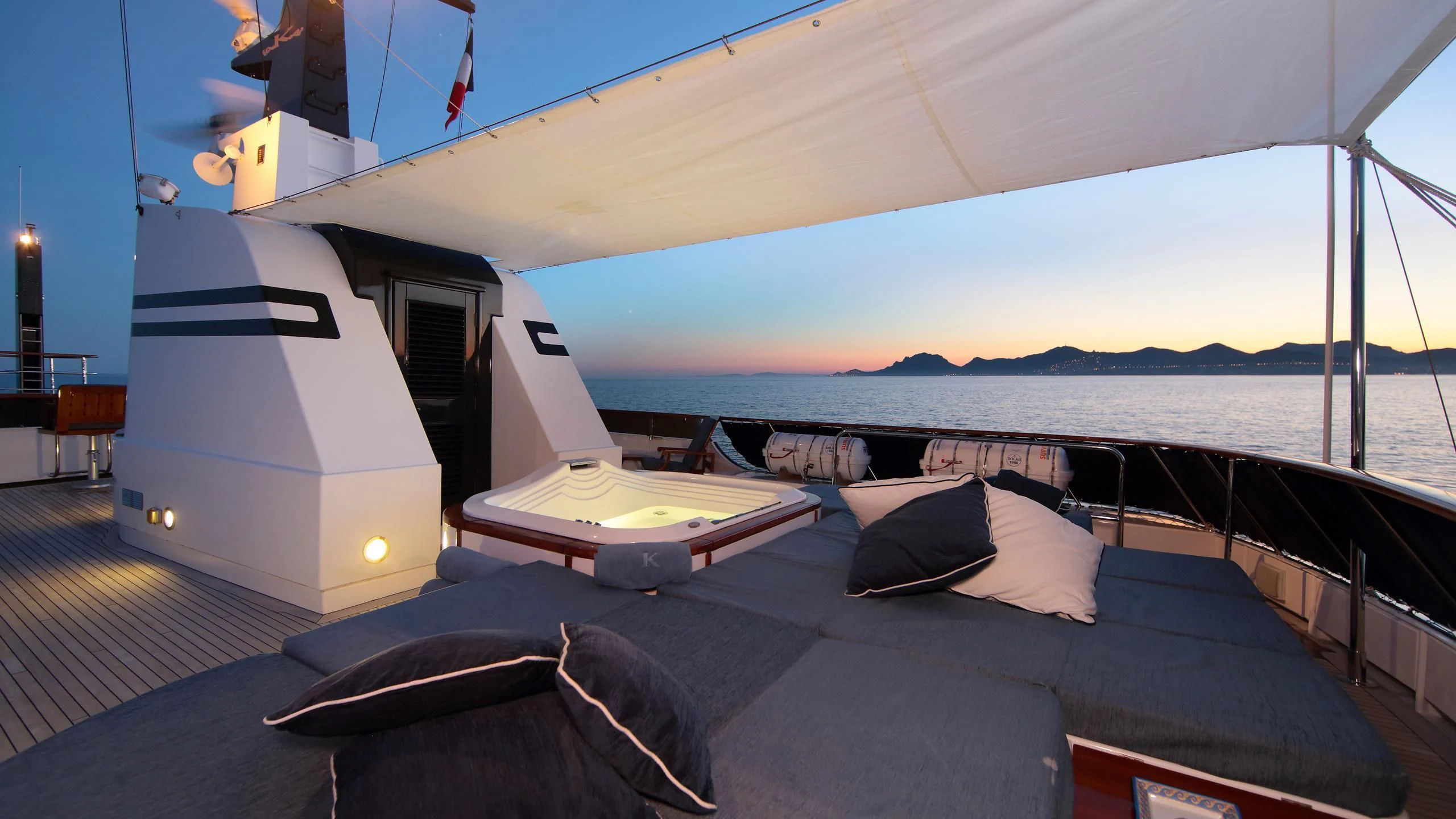 a boat on a bed aboard GLACIAL BEAR Yacht for Sale
