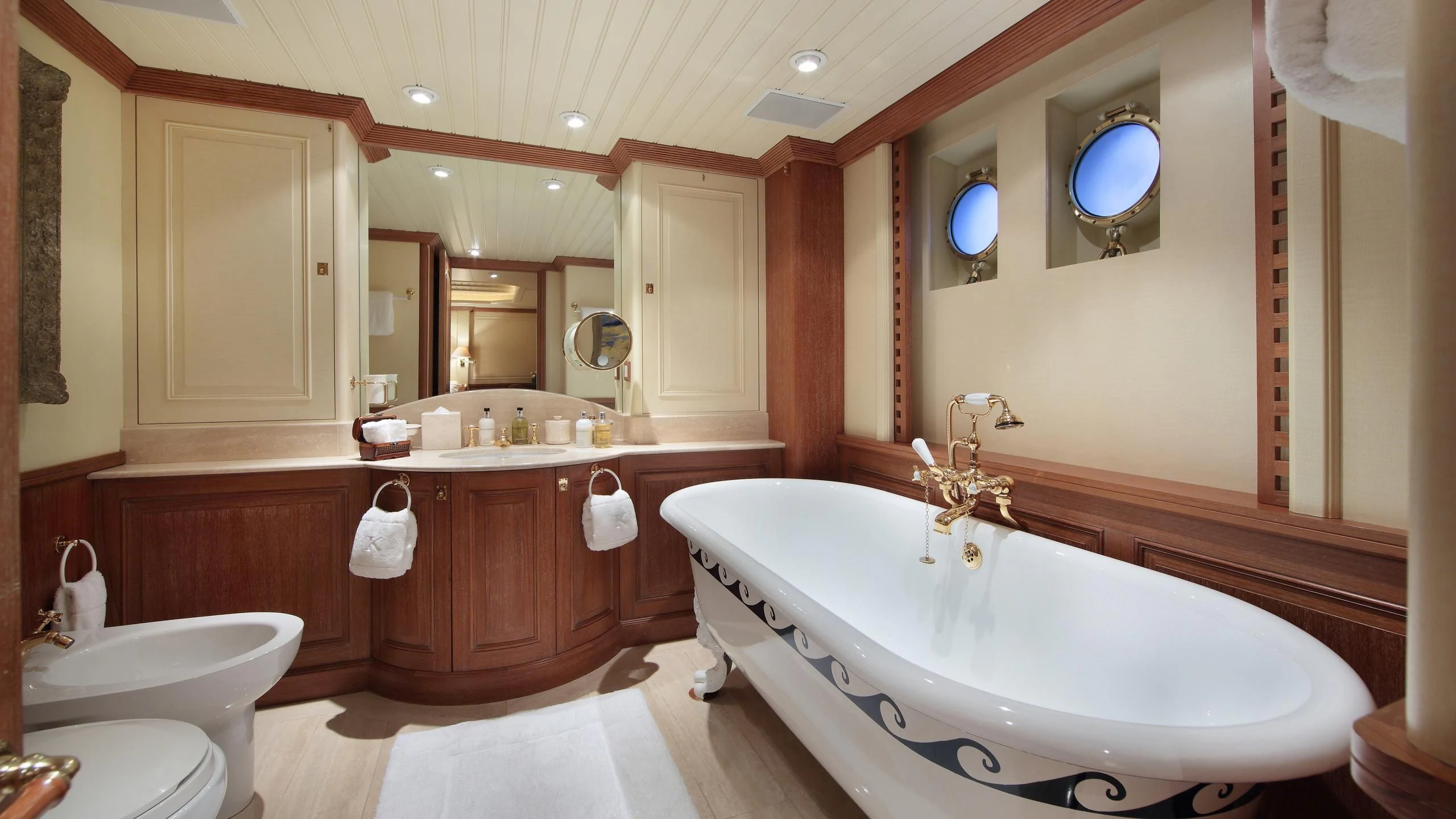 a bathroom with a large bathtub aboard GLACIAL BEAR Yacht for Sale
