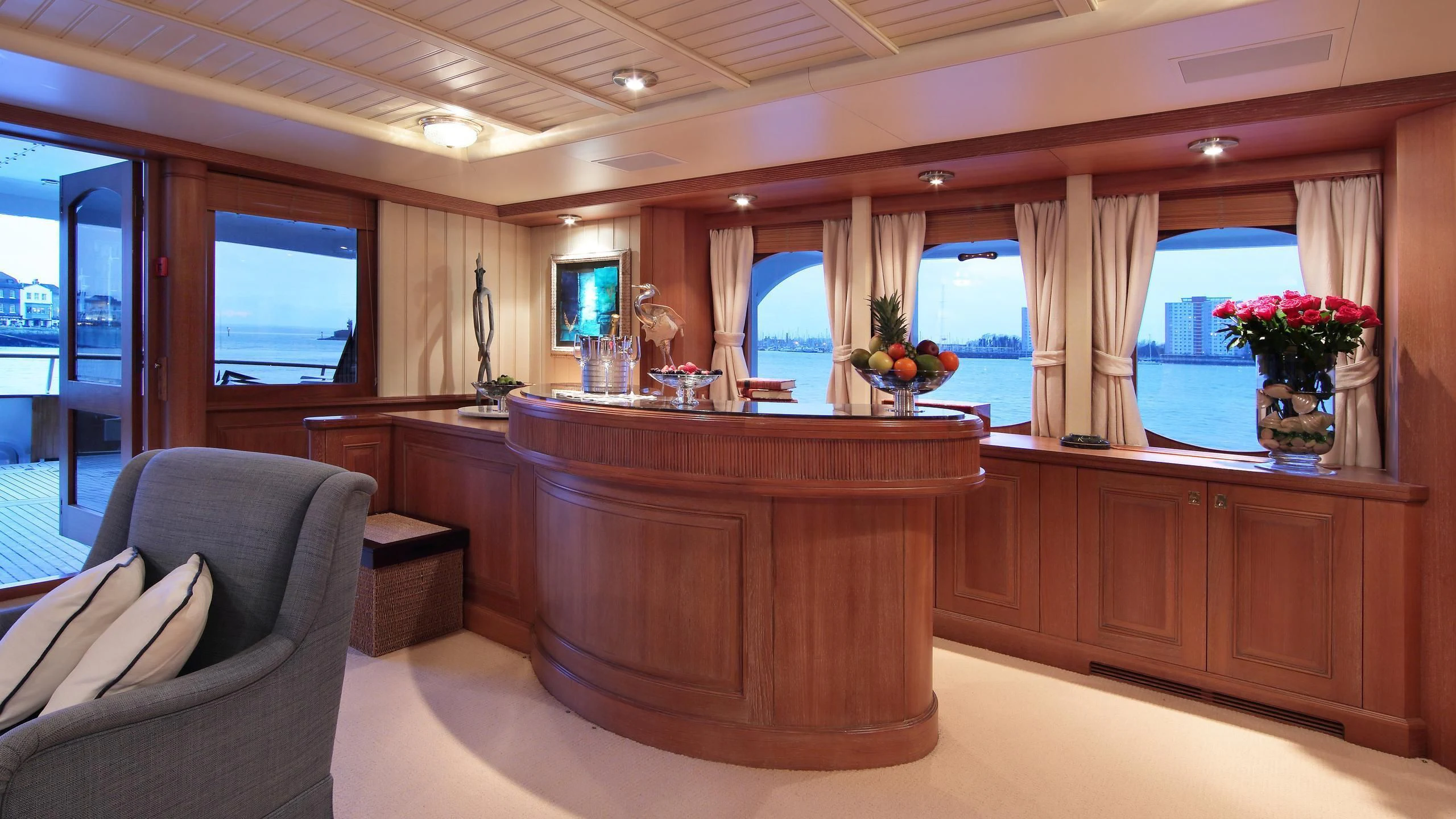a kitchen with a large island aboard GLACIAL BEAR Yacht for Sale
