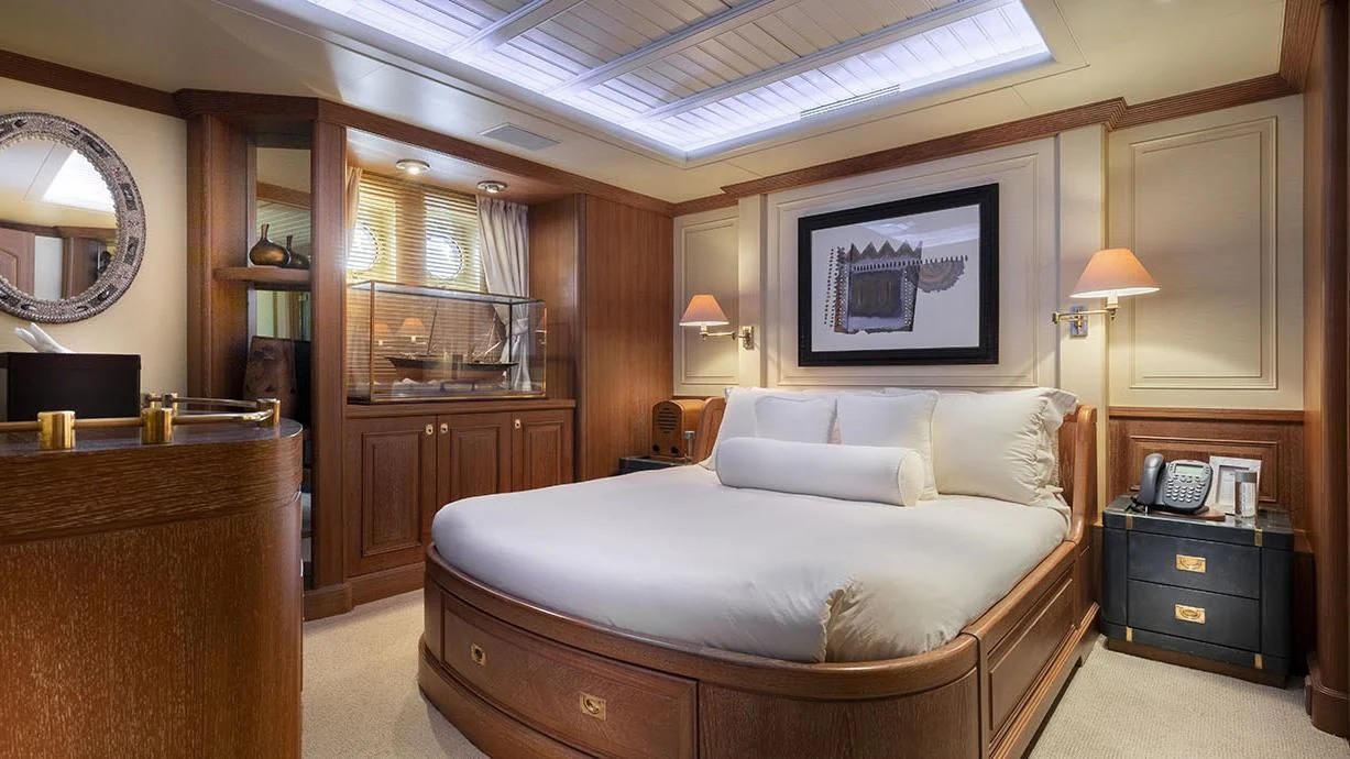a large bed in a room aboard GLACIAL BEAR Yacht for Sale
