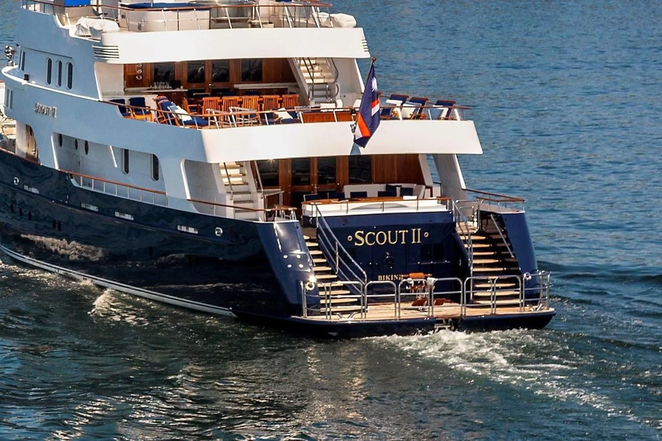 a large white ship on the water aboard GLACIAL BEAR Yacht for Sale