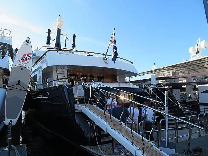 a boat docked at a pier aboard GLACIAL BEAR Yacht for Sale