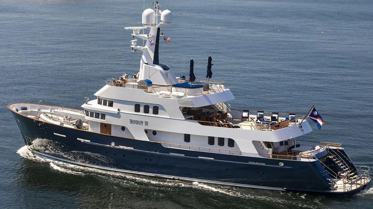 a large white ship in the water aboard GLACIAL BEAR Yacht for Sale