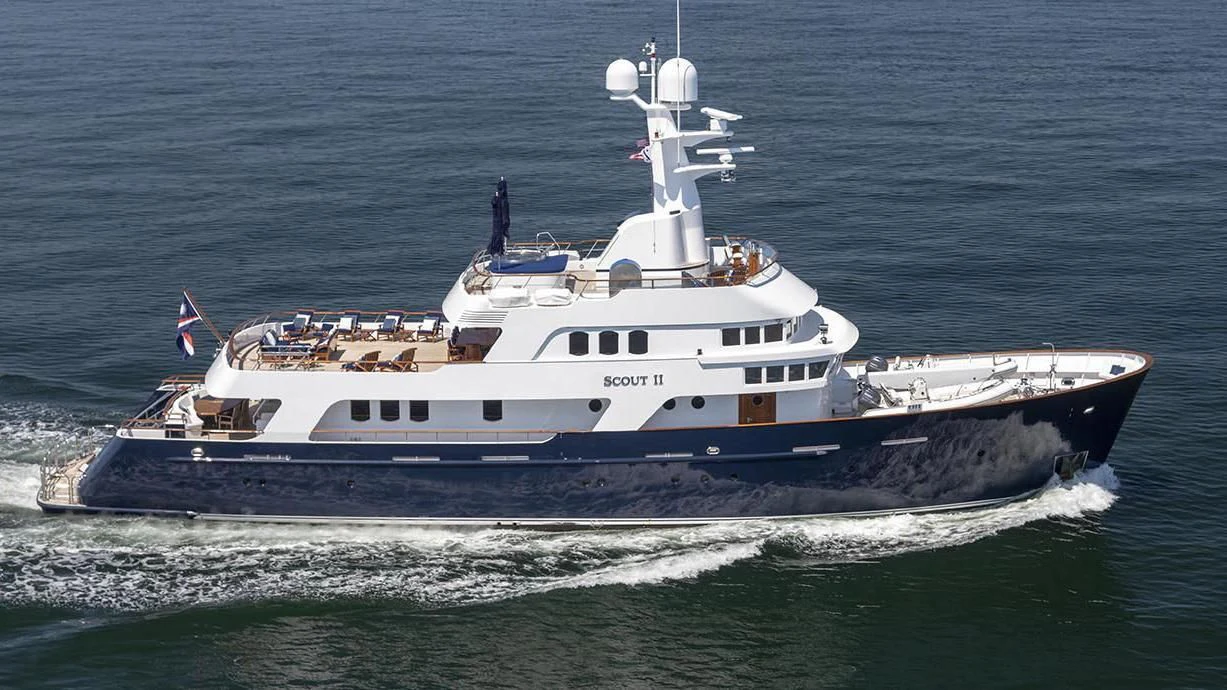 a large ship in the water aboard GLACIAL BEAR Yacht for Sale