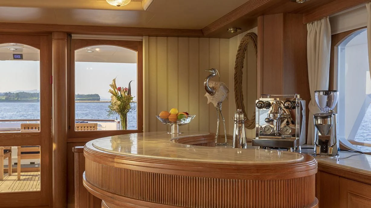 a kitchen with a sink and a window aboard GLACIAL BEAR Yacht for Sale
