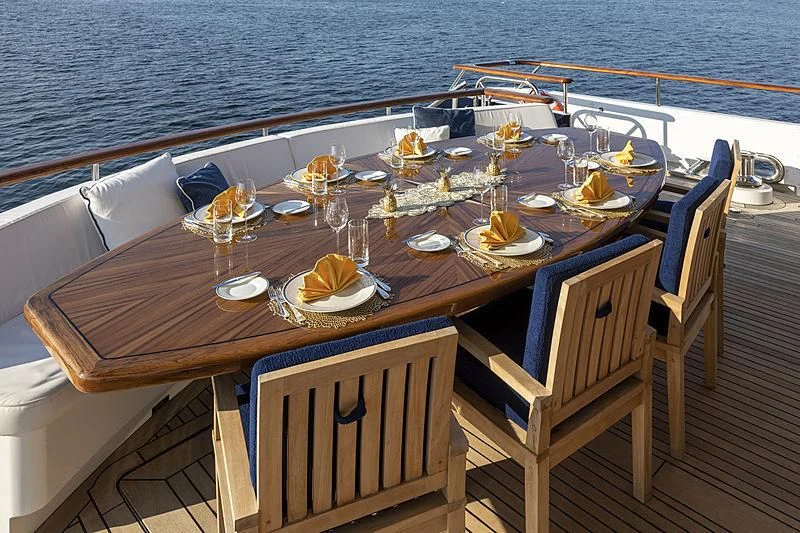 a table set for a dinner on a boat aboard GLACIAL BEAR Yacht for Sale