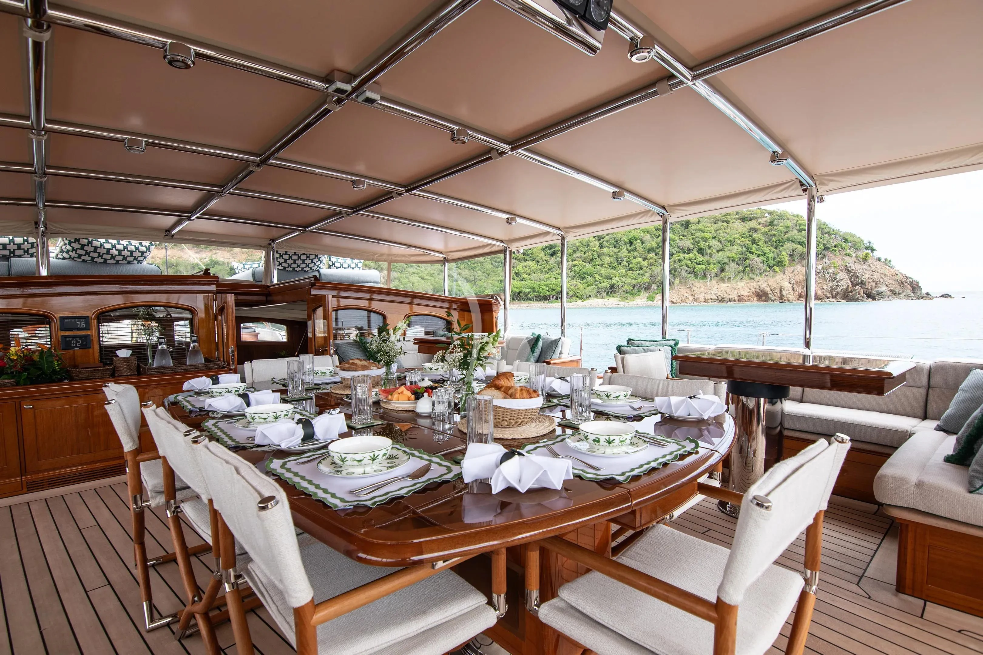 a table set for a meal aboard ATHOS Yacht for Sale