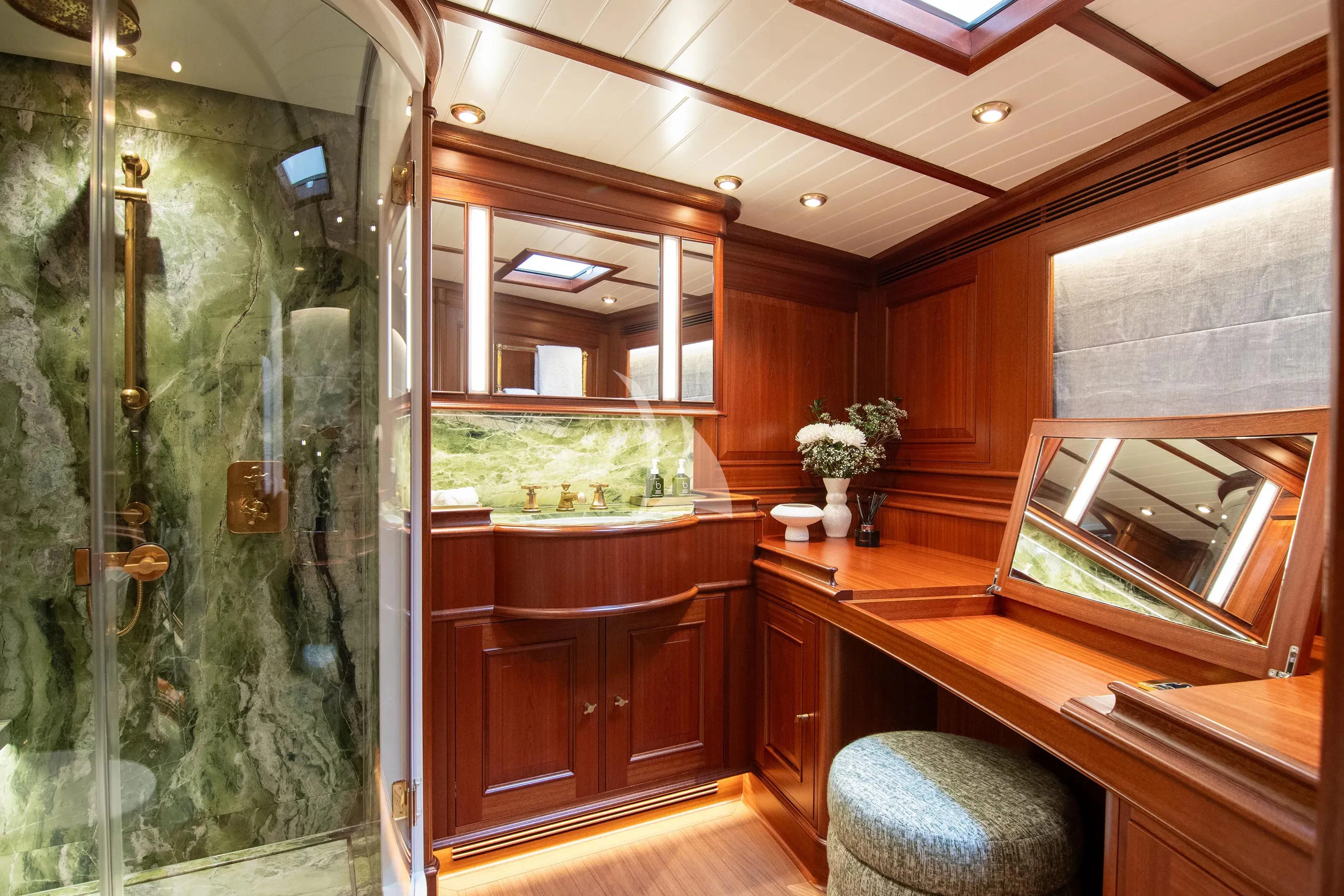 a room with a glass wall aboard ATHOS Yacht for Sale