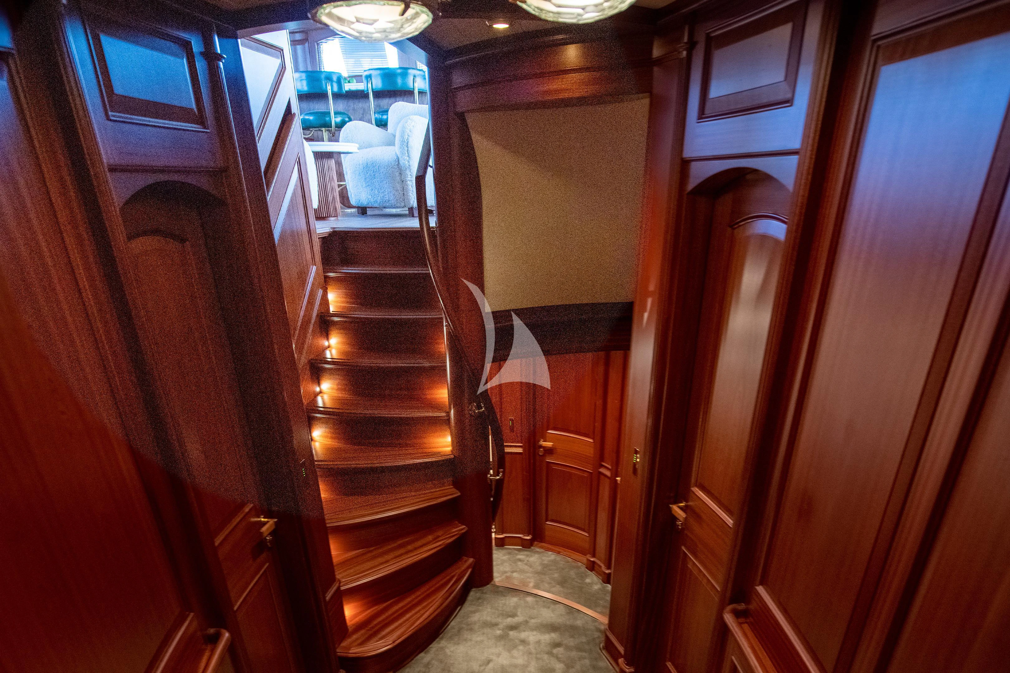 a staircase in a building aboard ATHOS Yacht for Sale