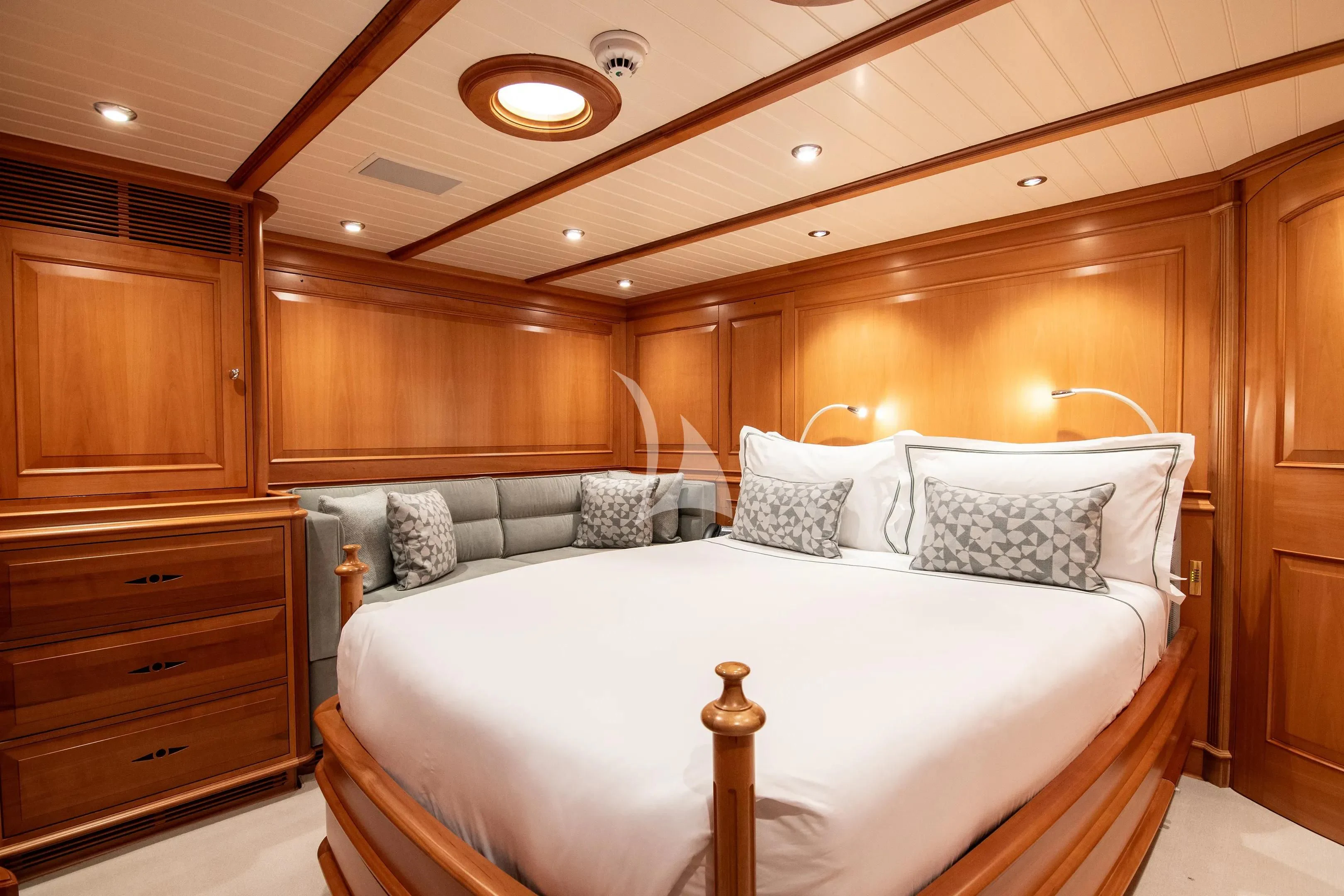 a bed in a cabin aboard ATHOS Yacht for Sale