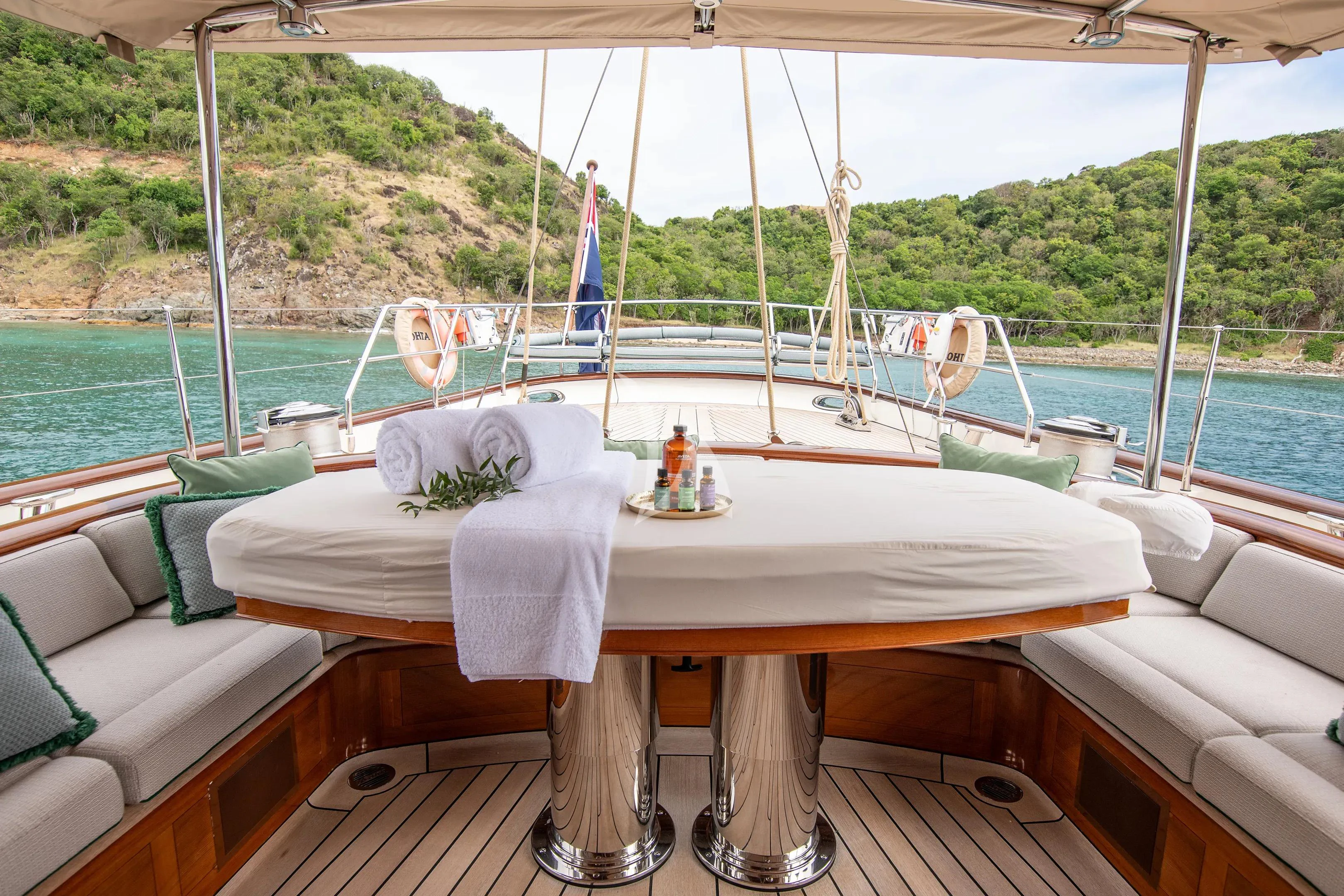 a table on a boat aboard ATHOS Yacht for Sale