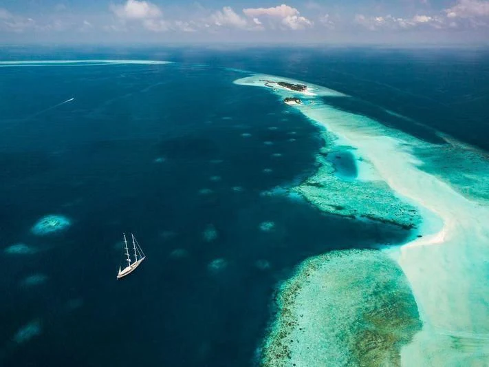 an aerial view of a beach aboard ATHOS Yacht for Sale