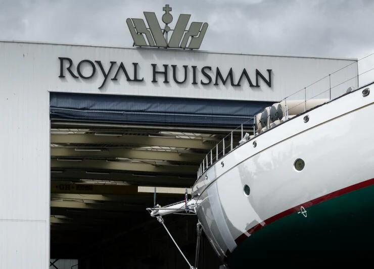 a boat docked at a pier aboard ATHOS Yacht for Sale