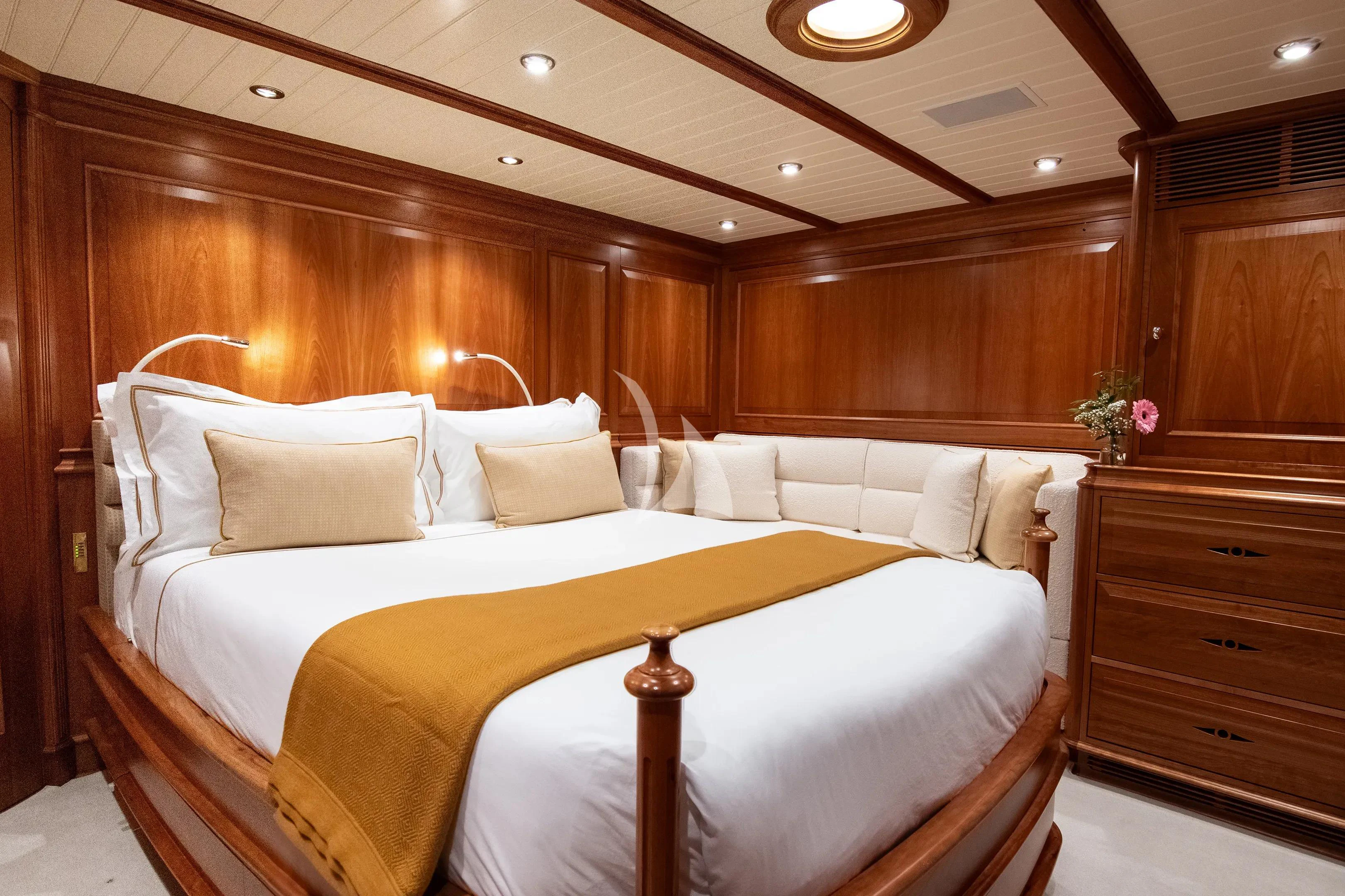 a bed in a cabin aboard ATHOS Yacht for Sale