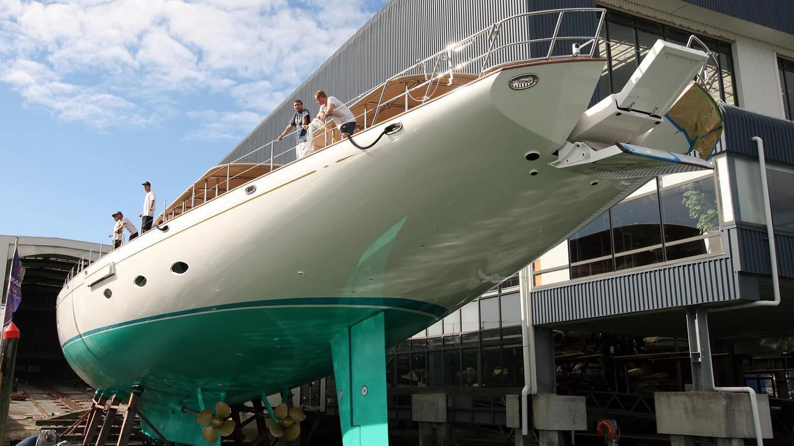 a boat docked at a pier aboard ATHOS Yacht for Sale