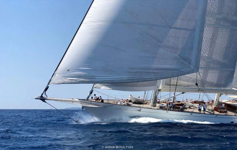 a boat with a large sail aboard ATHOS Yacht for Sale