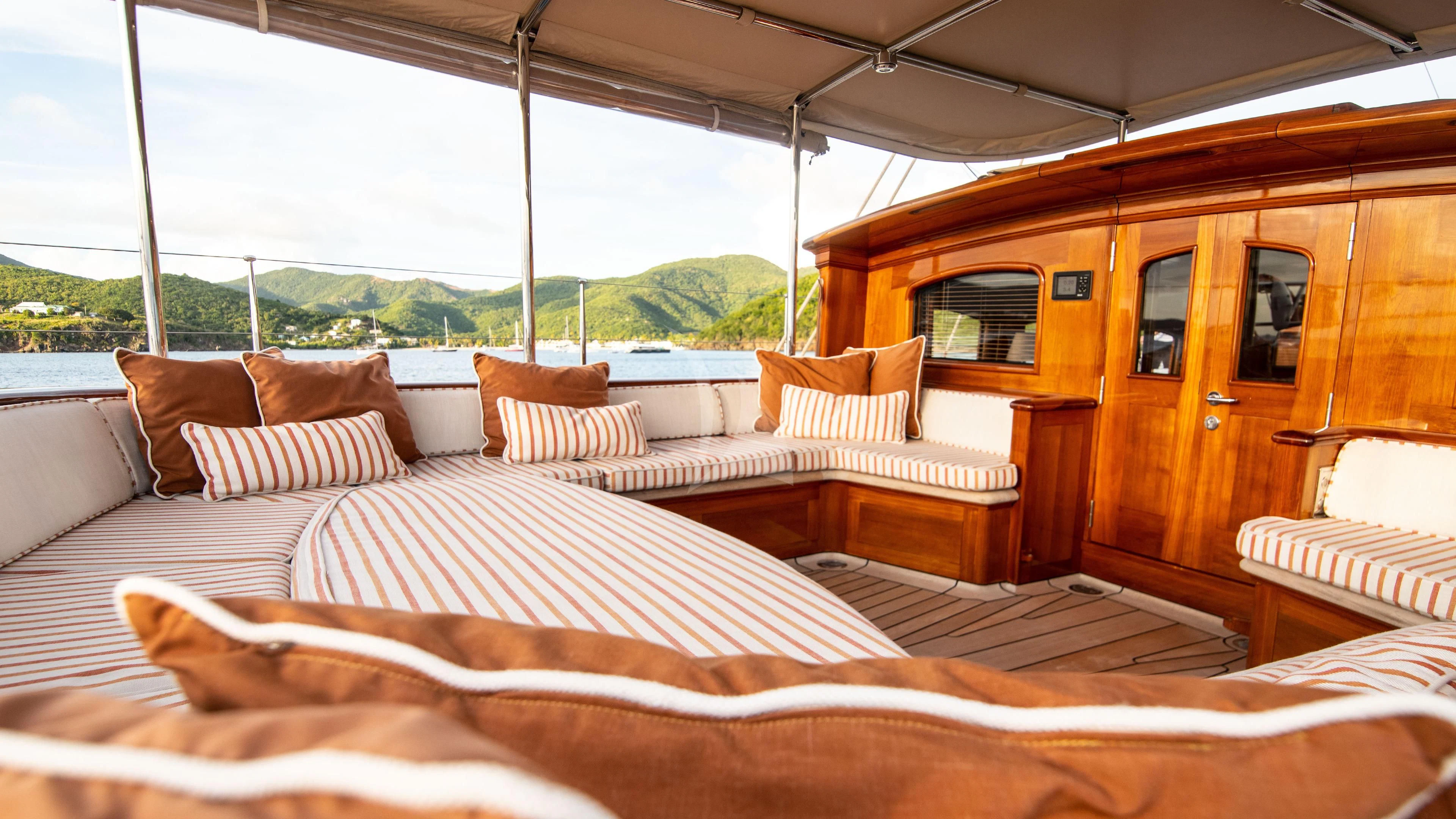 a bed in a tent aboard ATHOS Yacht for Sale