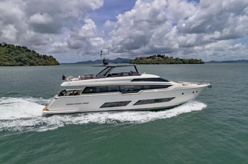 a white yacht on the water aboard ORIANT Yacht for Sale