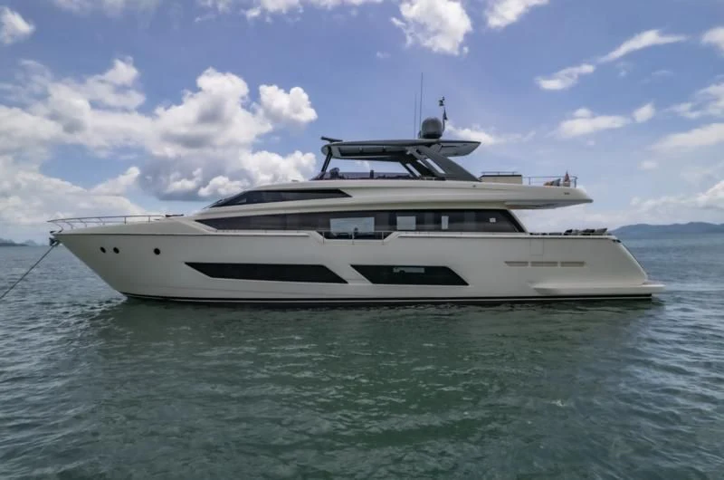 a white yacht in the water aboard ORIANT Yacht for Sale