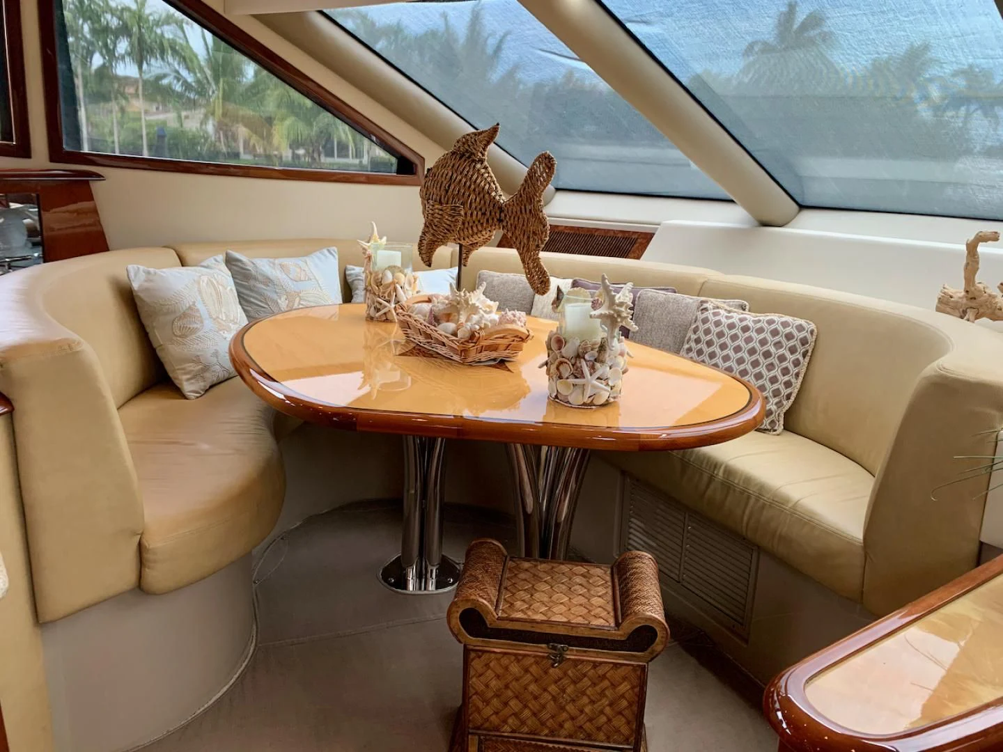 a table with a couple of deer on it aboard QUEEN MARA Yacht for Sale