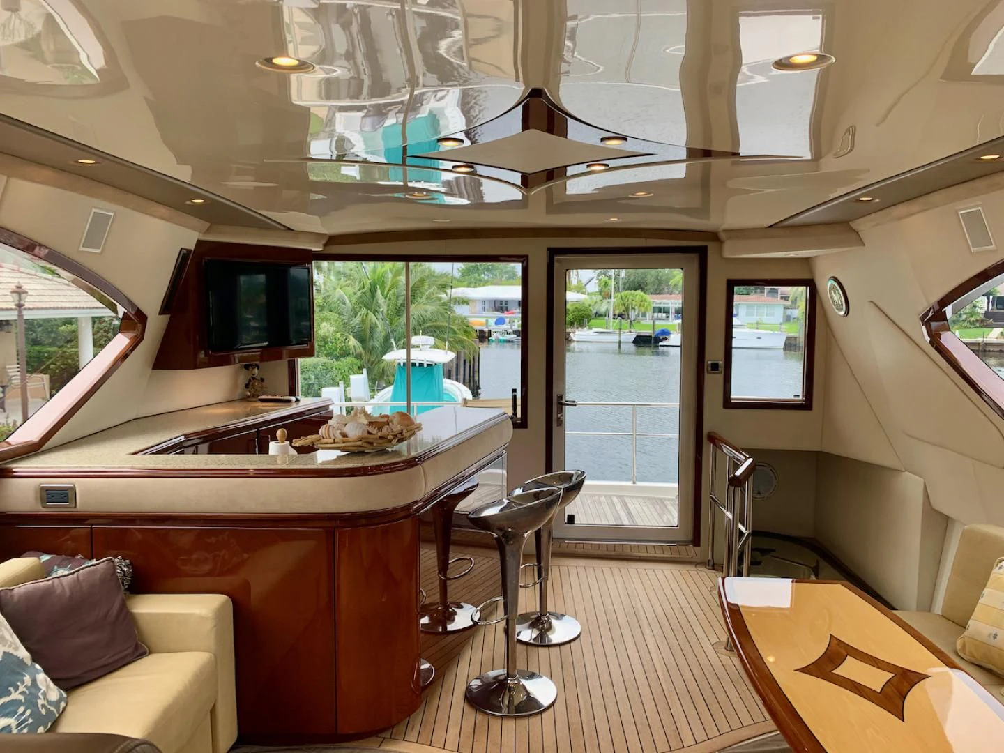a large kitchen with a large window aboard QUEEN MARA Yacht for Sale