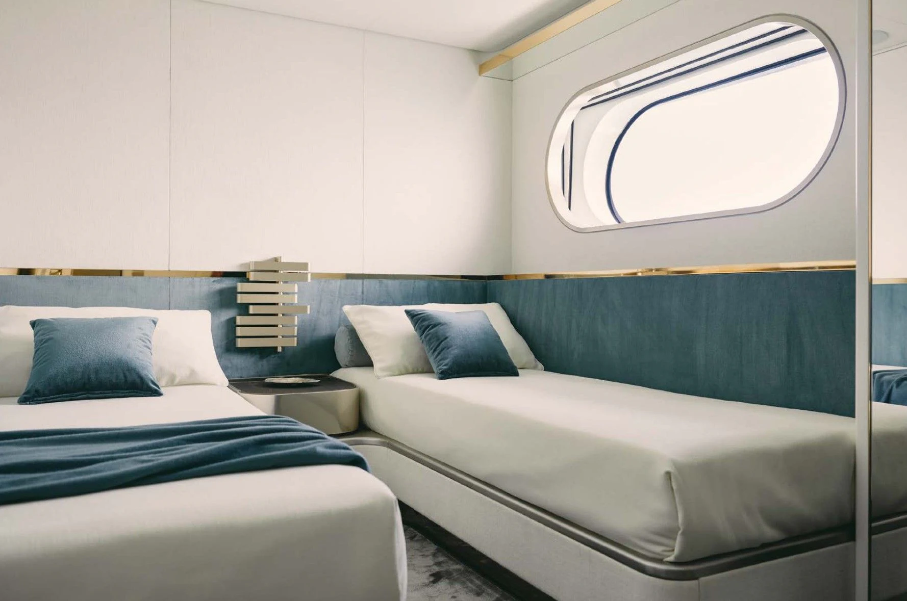 a couple of beds in a room aboard AZIMUT MAGELLANO 30 Yacht for Sale