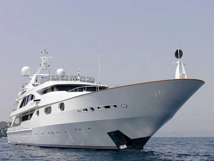 a large white boat aboard AKIRA ONE Yacht for Charter